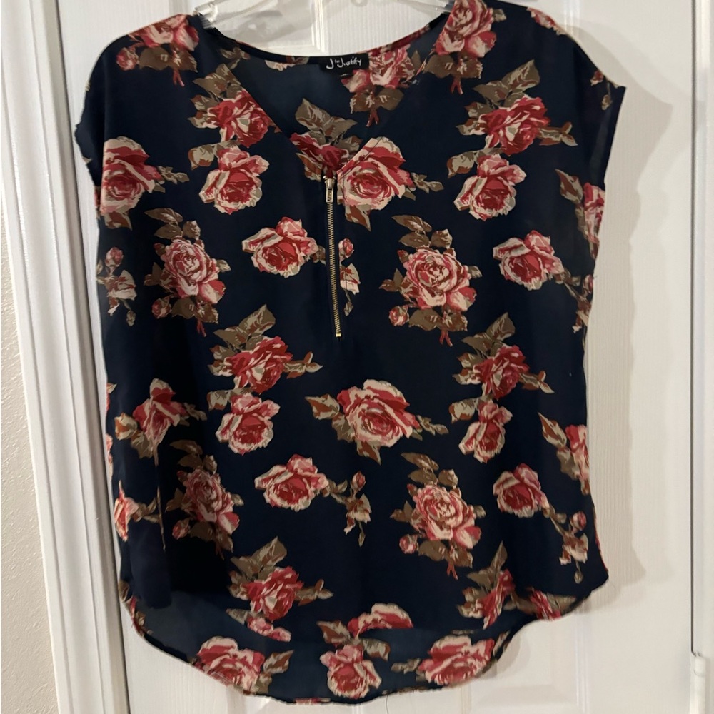 J for Justify Blue and Pink Cap Sleeve Blouse Relaxed Fit